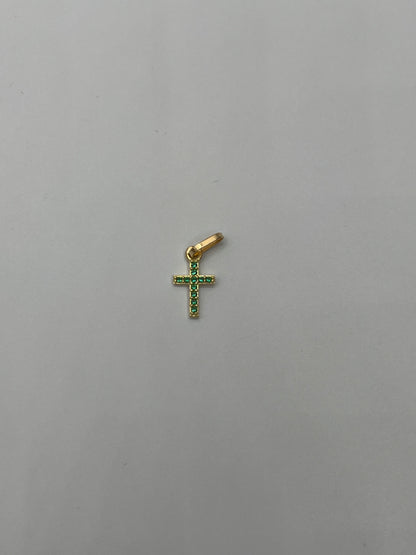 Dije cruz circon verde Oro amarillo 18k 0,43 Gr / 6,70 mm / 1,1 Cm