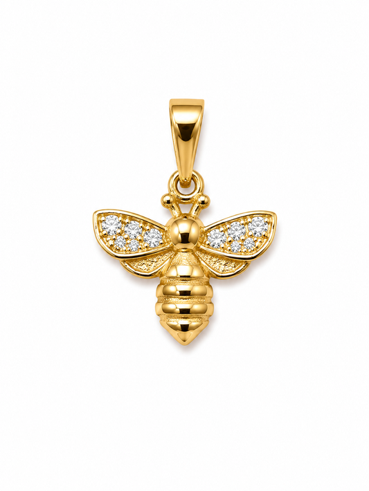 Dije Abeja Circon Blanco Oro amarillo 18k 1,64 Gr / 15,45 mm / 1,6 Cm