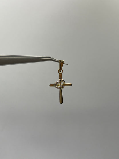 Dije Cruz Circon Azul y Lila Oro amarillo 18k 1,22 Gr / 15,60 mm / 2,6 Cm