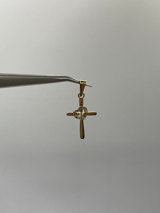 Dije Cruz Circon Azul y Lila Oro amarillo 18k 1,22 Gr / 15,60 mm / 2,6 Cm