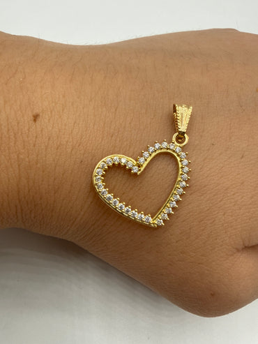 Dije Corazon Circon Blanco Oro amarillo 18k +3 / 1,25 Gr / 16 mm / 1,6 Cm