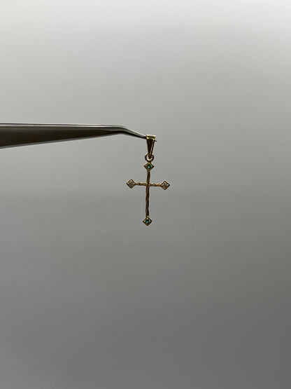 Dije Cruz Circon Blanco y Verde Oro amarillo 18k 0,75 Gr / 14,80 mm / 2,6 Cm