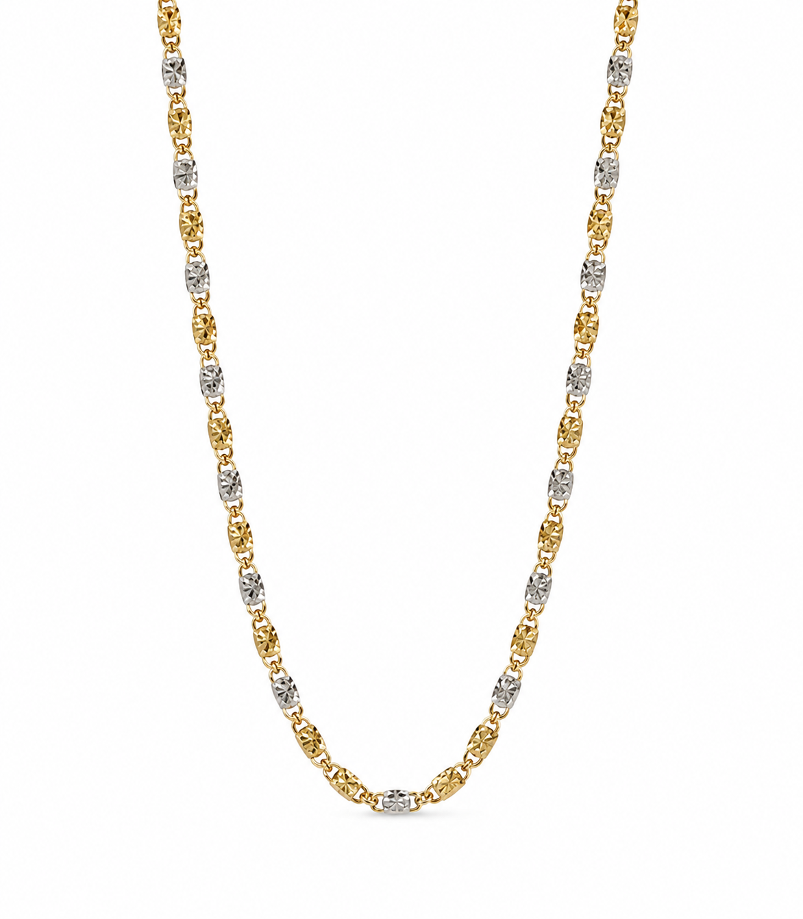 Cadena It Plana Diamantada Oro amarillo y Oro blanco 18k +2 / 3,93 Gr / 2,40 mm / 55 Cm