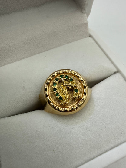 Anillo Herradura circon verde Oro amarillo 18k / Talla 9 1/2 / 3,56 Gr / 15 mm
