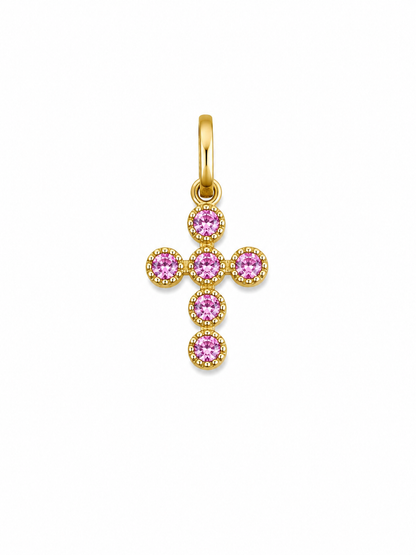 Dije cruz circon lila Oro amarillo 18k 0,64 Gr / 8,67 mm / 1,5 Cm