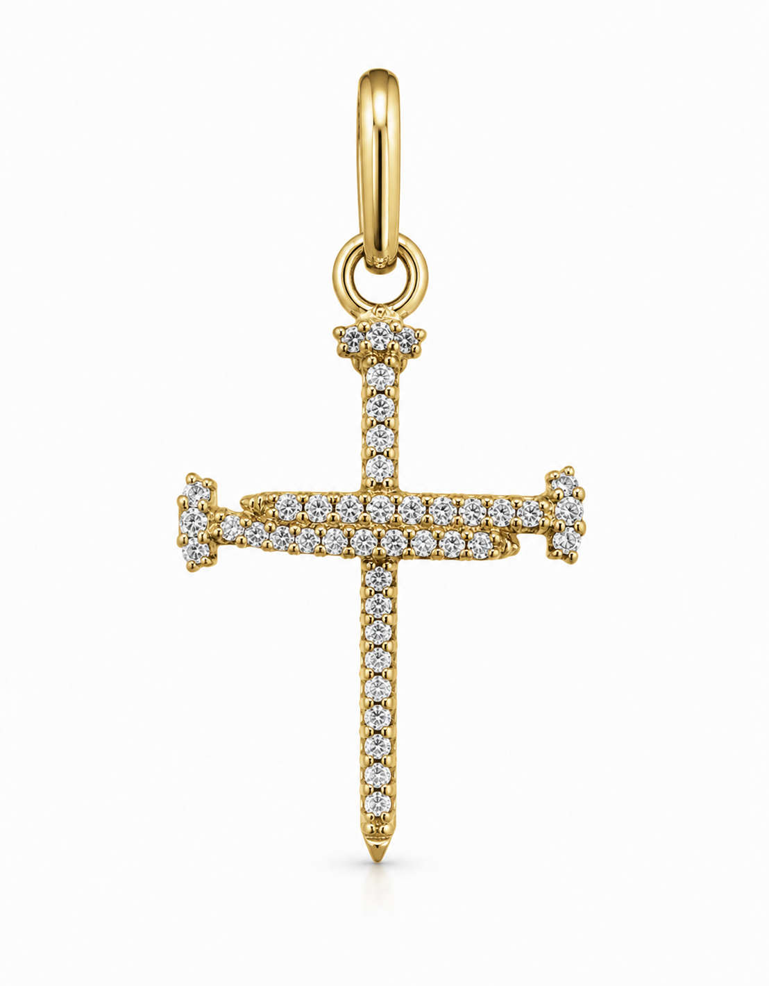 Dije Cruz Clavo Circon Blanco Oro amarillo 18k 1,59 Gr / 18,30 mm / 2,85 Cm