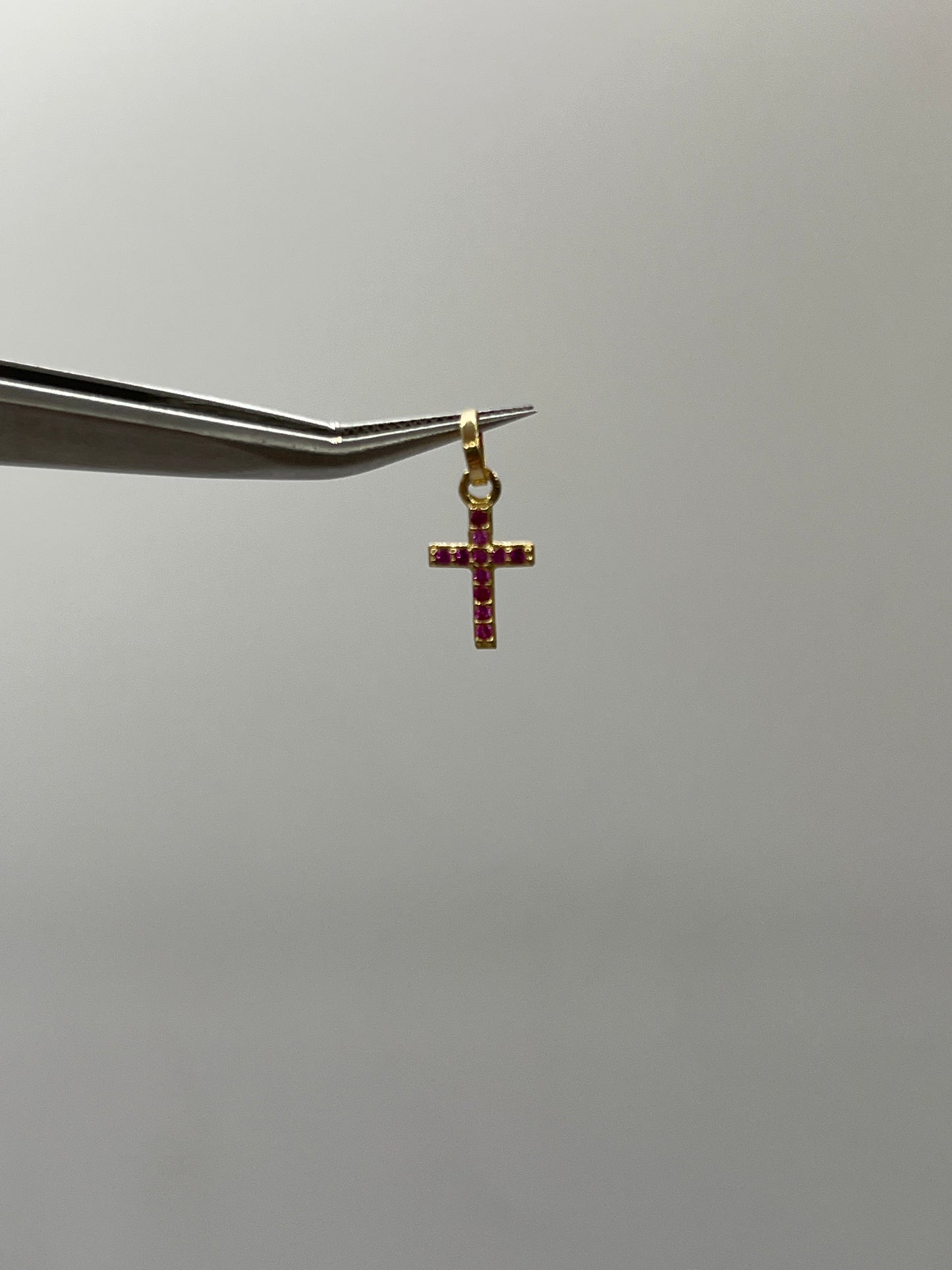 Dije cruz circon rosa Oro amarillo 18k 0,41 Gr / 6,70 mm / 1,1 Cm