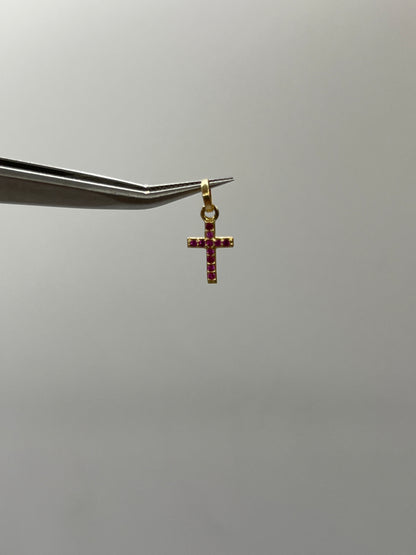 Dije cruz circon rosa Oro amarillo 18k 0,41 Gr / 6,70 mm / 1,1 Cm