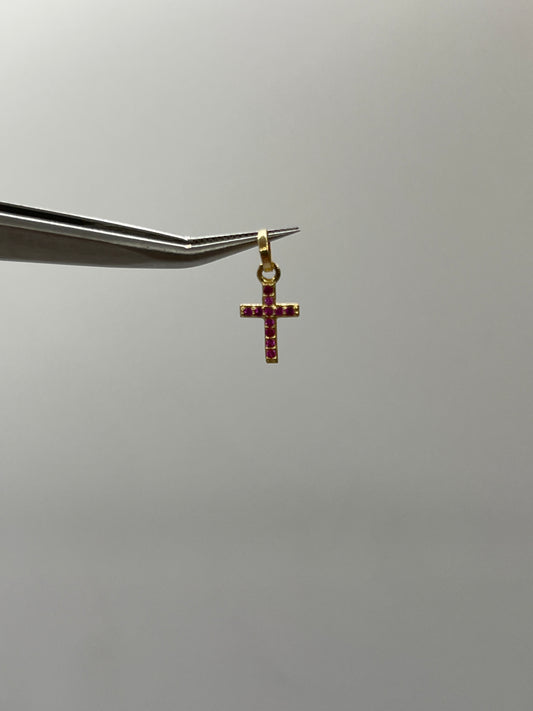 Dije cruz circon rosa Oro amarillo 18k 0,41 Gr / 6,70 mm / 1,1 Cm