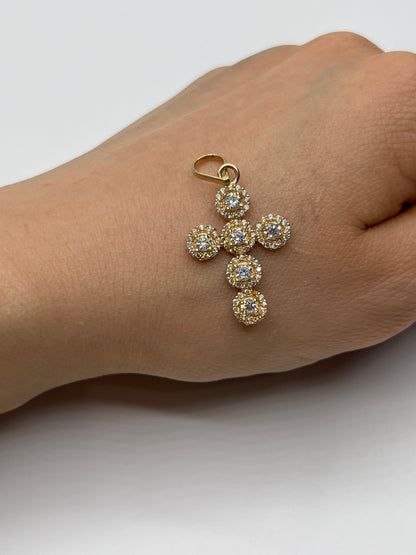 Dije Cruz Circon Blanco Oro amarillo 18k 2,69 Gr / 17,20 mm / 2,8 Cm