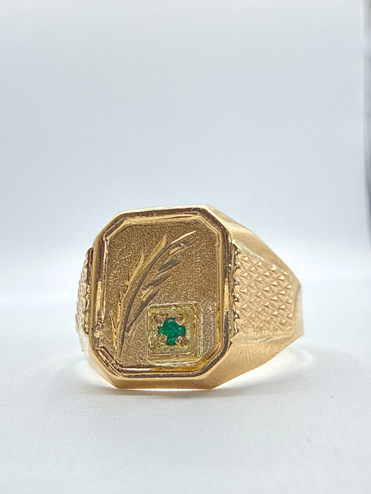 Anillo Hoja Circon Verde Oro amarillo 18k / Talla 9 3/4 / 3,00 Gr / 14 mm