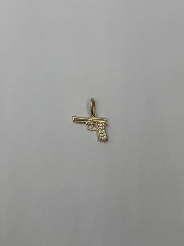 Dije pistola circon blanco Oro amarillo 18k 1,06 Gr / 12,70 mm / 1 Cm