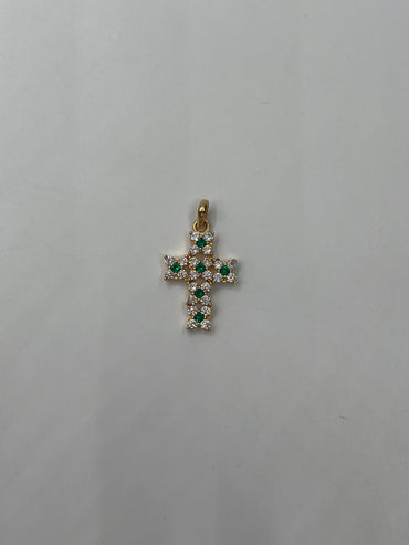 Dije Cruz Circon Blanco y Verde Oro amarillo 18k 3,62 Gr / 14,95 mm / 2 Cm
