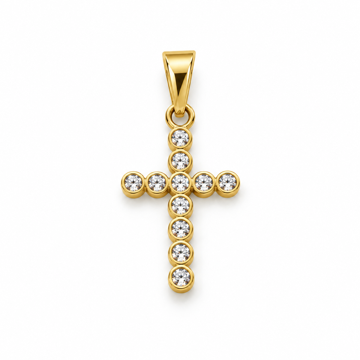 Dije Cruz Circon Blanco Oro amarillo 18k +2 / 1,10 Gr / 11,70 mm / 1,9 Cm