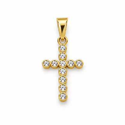 Dije Cruz Circon Blanco Oro amarillo 18k +2 / 1,10 Gr / 11,70 mm / 1,9 Cm