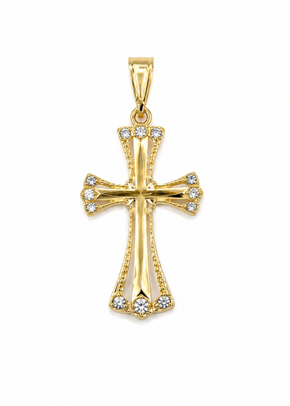 Dije Cruz Circon Blanco Y Azul Oro amarillo 18k 1,35 Gr / 15,40 mm / 2,5 Cm