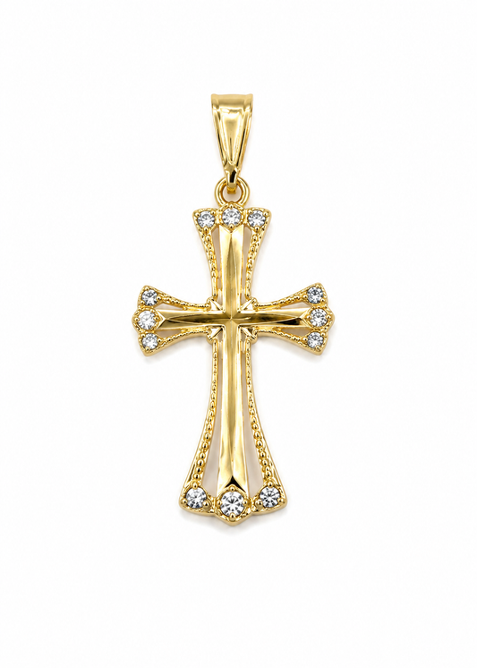 Dije Cruz Circon Blanco Y Azul Oro amarillo 18k 1,35 Gr / 15,40 mm / 2,5 Cm