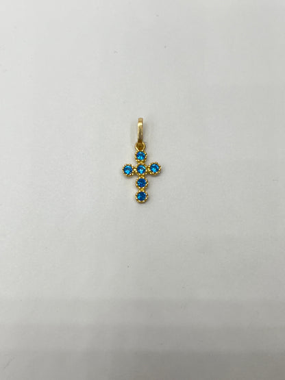 Dije cruz circon azul Oro amarillo 18k 0,59 Gr / 8,67 mm / 1,5 Cm