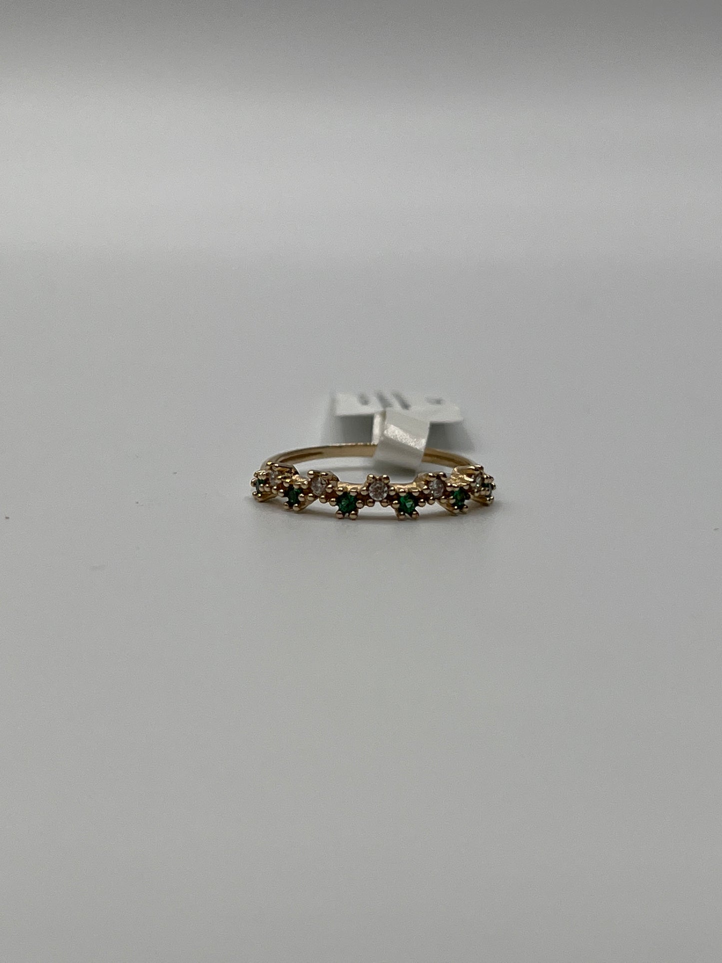 Anillo Churumbela Circon Blanco y Verde Oro amarillo 18k / Talla 6 / 1,90 Gr / 3,7 mm