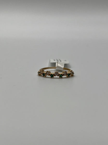 Anillo Churumbela Circon Blanco y Verde Oro amarillo 18k / Talla 6 / 1,90 Gr / 3,7 mm