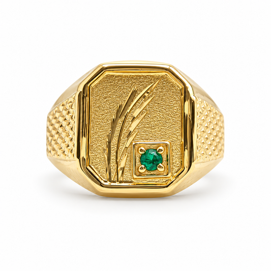 Anillo Hoja Circon Verde Oro amarillo 18k / Talla 9 3/4 / 3,00 Gr / 14,30 mm