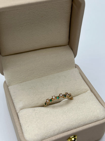 Anillo Churumbela Circon Blanco y Verde Oro amarillo 18k / Talla 6 / 1,90 Gr / 3,7 mm