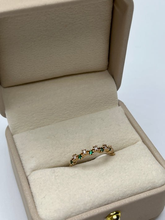 Anillo Churumbela Circon Blanco y Verde Oro amarillo 18k / Talla 6 / 1,90 Gr / 3,7 mm