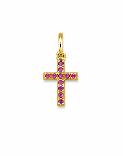 Dije cruz circon rosa Oro amarillo 18k 0,41 Gr / 6,70 mm / 1,1 Cm