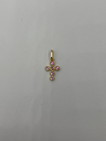 Dije cruz circon lila Oro amarillo 18k 0,64 Gr / 8,67 mm / 1,5 Cm