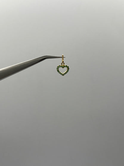 Dije corazon circon verde Oro amarillo 18k 0,40 Gr / 8,90 mm / 0,97 Cm