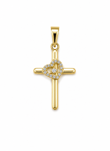 Dije Cruz Circon Azul y Lila Oro amarillo 18k 1,22 Gr / 15,60 mm / 2,6 Cm
