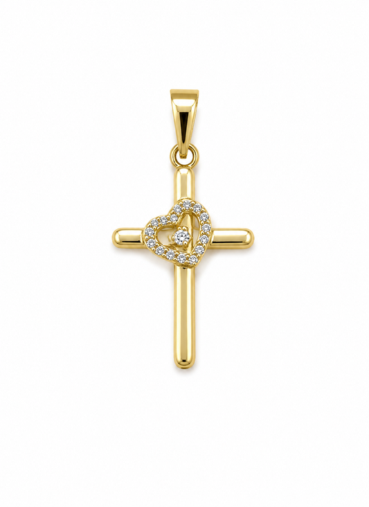 Dije Cruz Circon Azul y Lila Oro amarillo 18k 1,22 Gr / 15,60 mm / 2,6 Cm