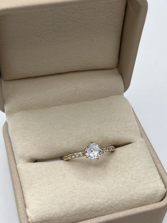 Anillo Compromiso Circon Blanco Oro amarillo 18k / Talla 7 3/4 / 1,98 Gr / 7,12 mm