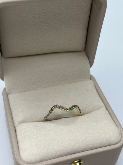 Anillo Curva Circon Verde Oro amarillo 18k / Talla 7 1/4 / 1,56 Gr / 1,80 mm