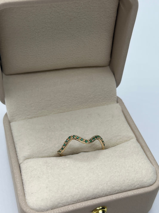 Anillo Curva Circon Verde Oro amarillo 18k / Talla 7 1/4 / 1,56 Gr / 1,80 mm