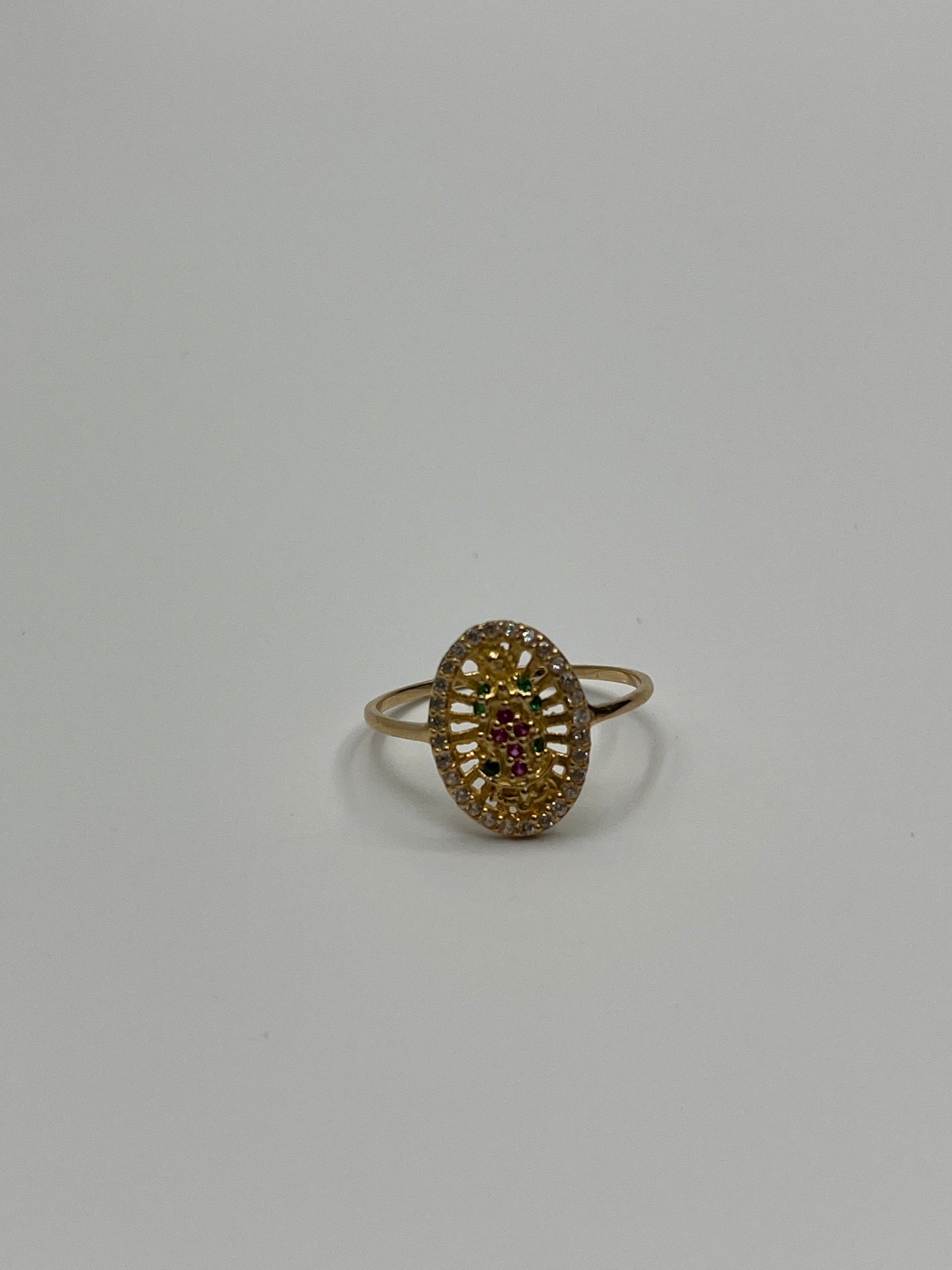 Anillo guadalupe circones verdes y rosa / Talla 7 / 1,90 Gr