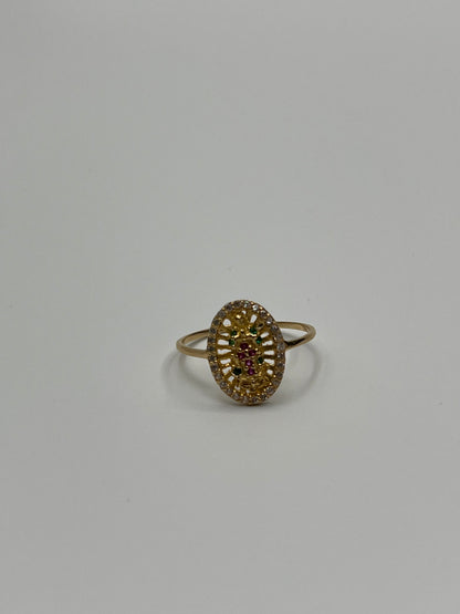 Anillo guadalupe circones verdes y rosa / Talla 7 / 1,90 Gr