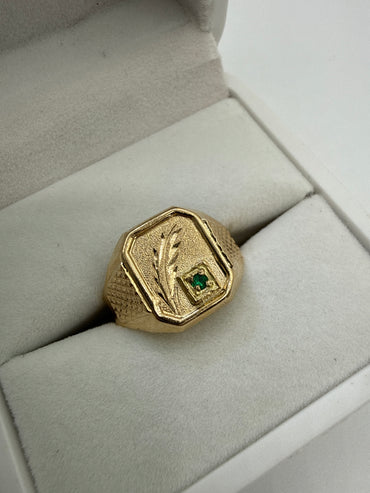 Anillo Hoja Circon Verde Oro amarillo 18k / Talla 9 3/4 / 3,00 Gr / 14 mm