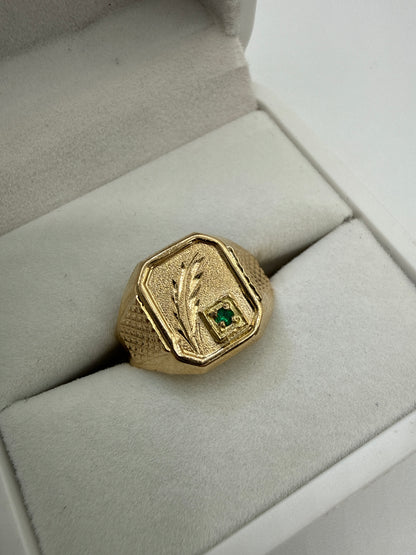 Anillo Hoja Circon Verde Oro amarillo 18k / Talla 9 3/4 / 3,00 Gr / 14 mm