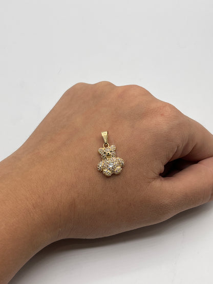 Dije Oso Circon Blanco Oro amarillo 18k +2 / 2,41 Gr / 12,90 mm / 1,6 Cm