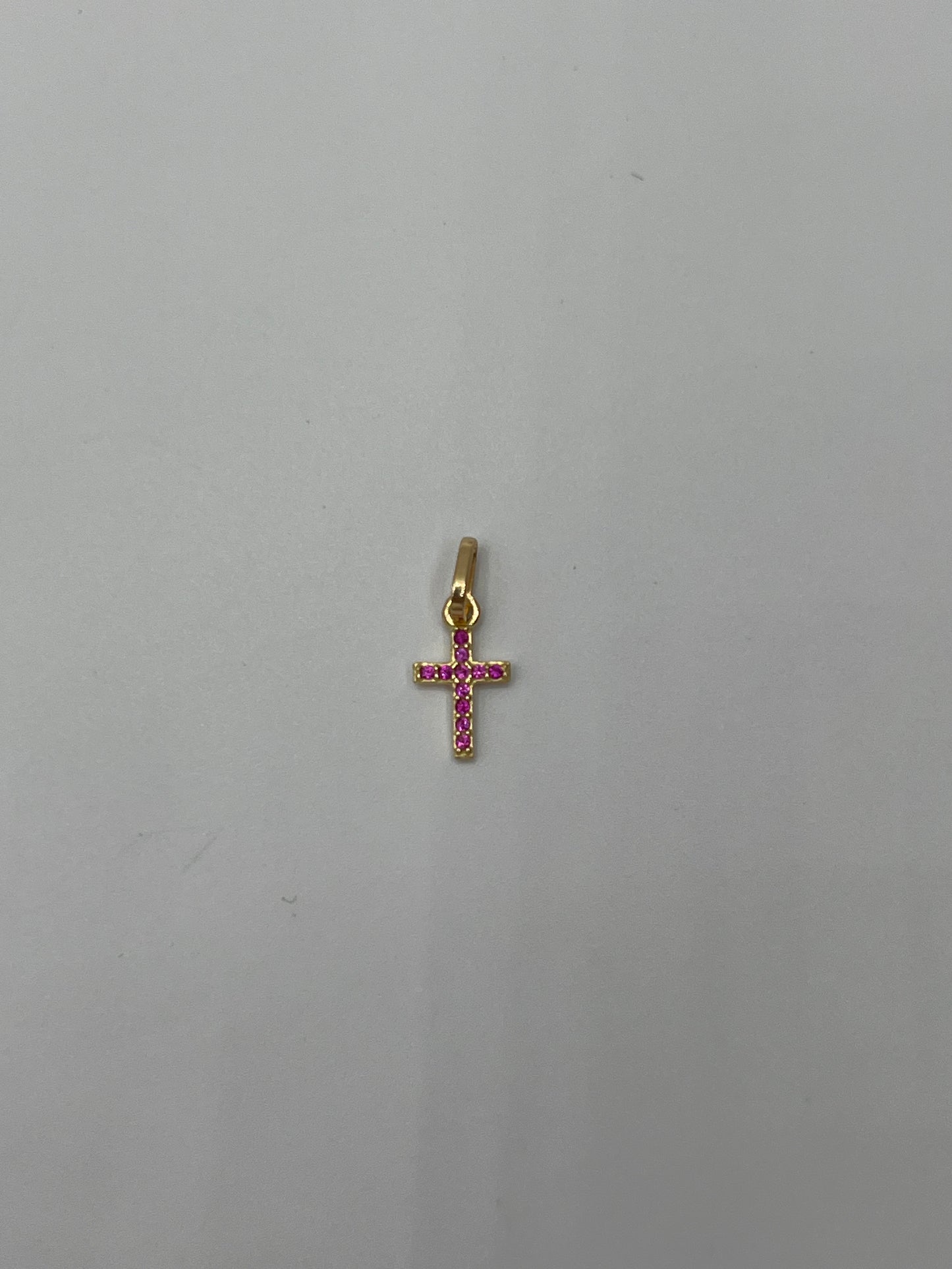 Dije cruz circon rosa Oro amarillo 18k 0,41 Gr / 6,70 mm / 1,1 Cm