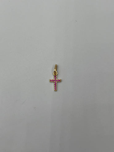 Dije cruz circon rosa Oro amarillo 18k 0,41 Gr / 6,70 mm / 1,1 Cm