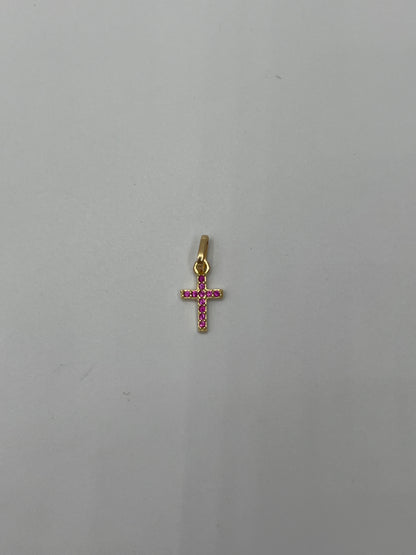 Dije cruz circon rosa Oro amarillo 18k 0,41 Gr / 6,70 mm / 1,1 Cm