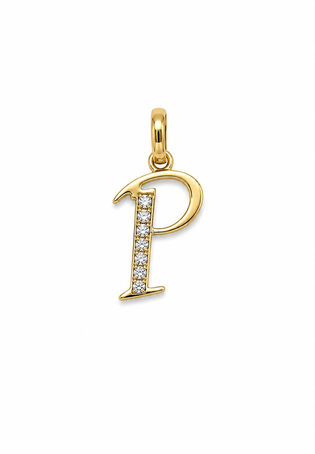 Dije Letra P Circon Blanco Oro amarillo 18k 0,56 Gr / 9,71 mm / 1,5 Cm
