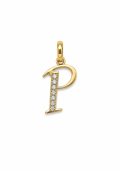 Dije Letra P Circon Blanco Oro amarillo 18k 0,56 Gr / 9,71 mm / 1,5 Cm