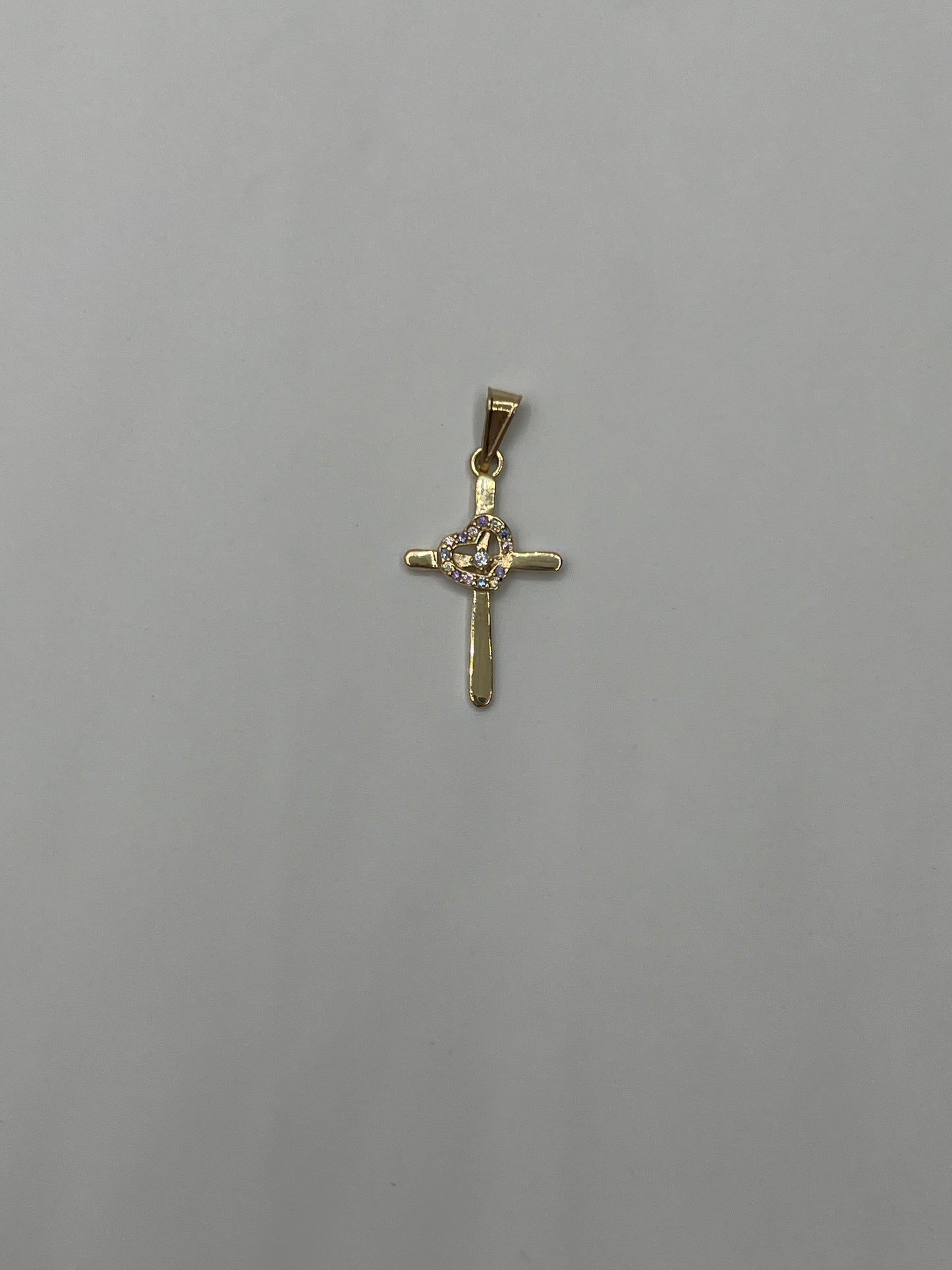 Dije Cruz Circon Azul y Lila Oro amarillo 18k 1,22 Gr / 15,60 mm / 2,6 Cm