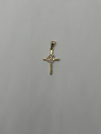Dije Cruz Circon Azul y Lila Oro amarillo 18k 1,22 Gr / 15,60 mm / 2,6 Cm