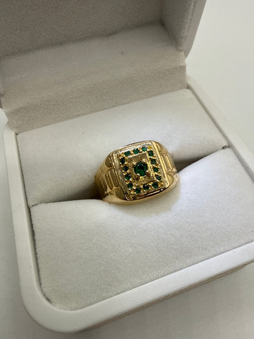 Anillo Circon verde Oro amarillo 18k / Talla 9 / 4,61 Gr / 13 mm