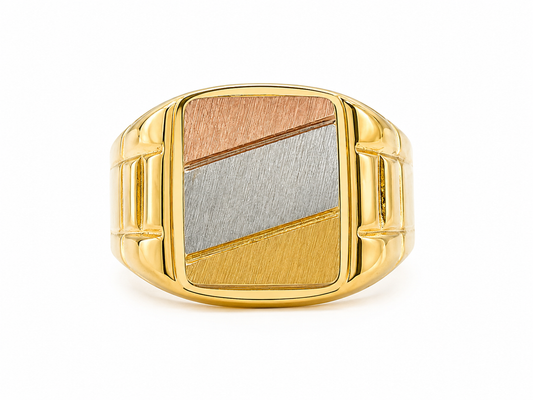 Anillo Cuadro Tres oros 18k / Talla 8 3/4 / 4,46 Gr / 12 mm