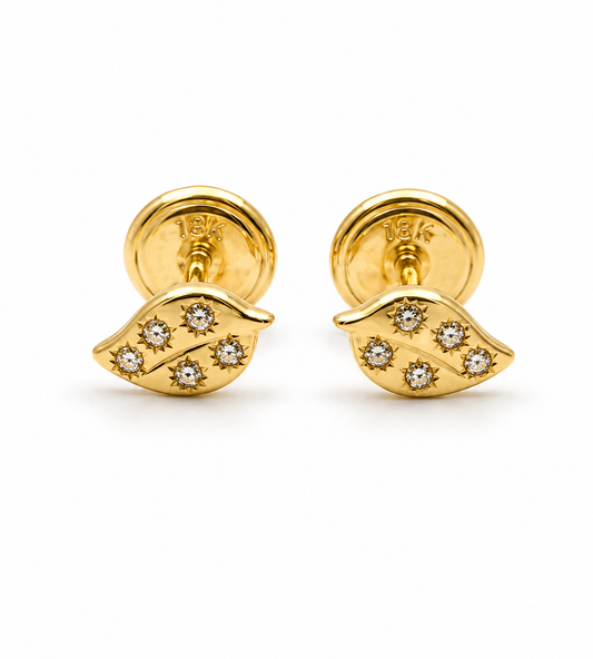 Topos Hoja Circon Blanco Oro amarillo 18k +2 / 0,73Gr / 6 mm